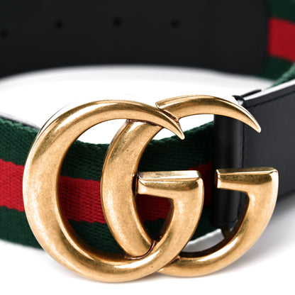 Gucci Nylon Calfskin Double G Web 40mm Belt 85 34 Green Red Black 6 of 6