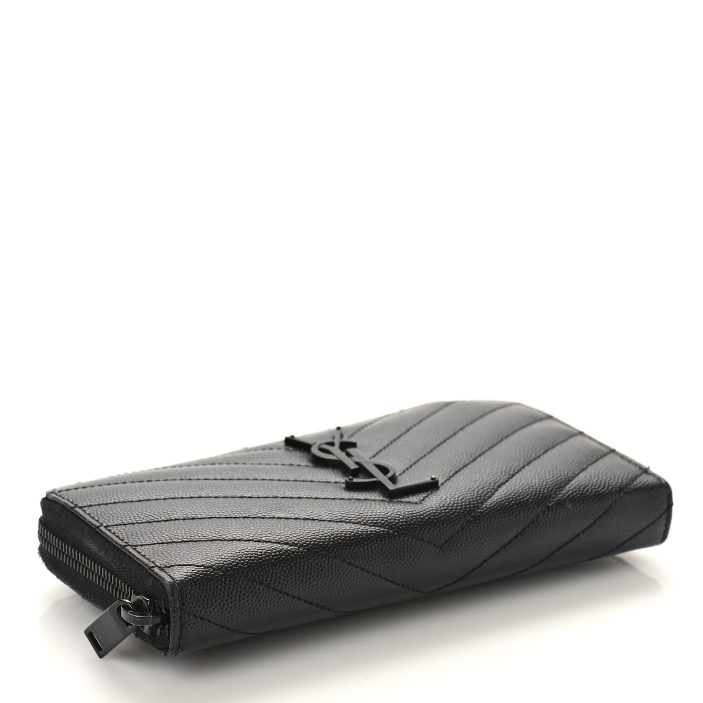 Grain De Poudre Matelasse Chevron Monogram Monochrome Zip Around Wallet Black