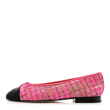 Chanel Tweed Cap Toe Ballerina Flats 37 Pink Black 1 of 9