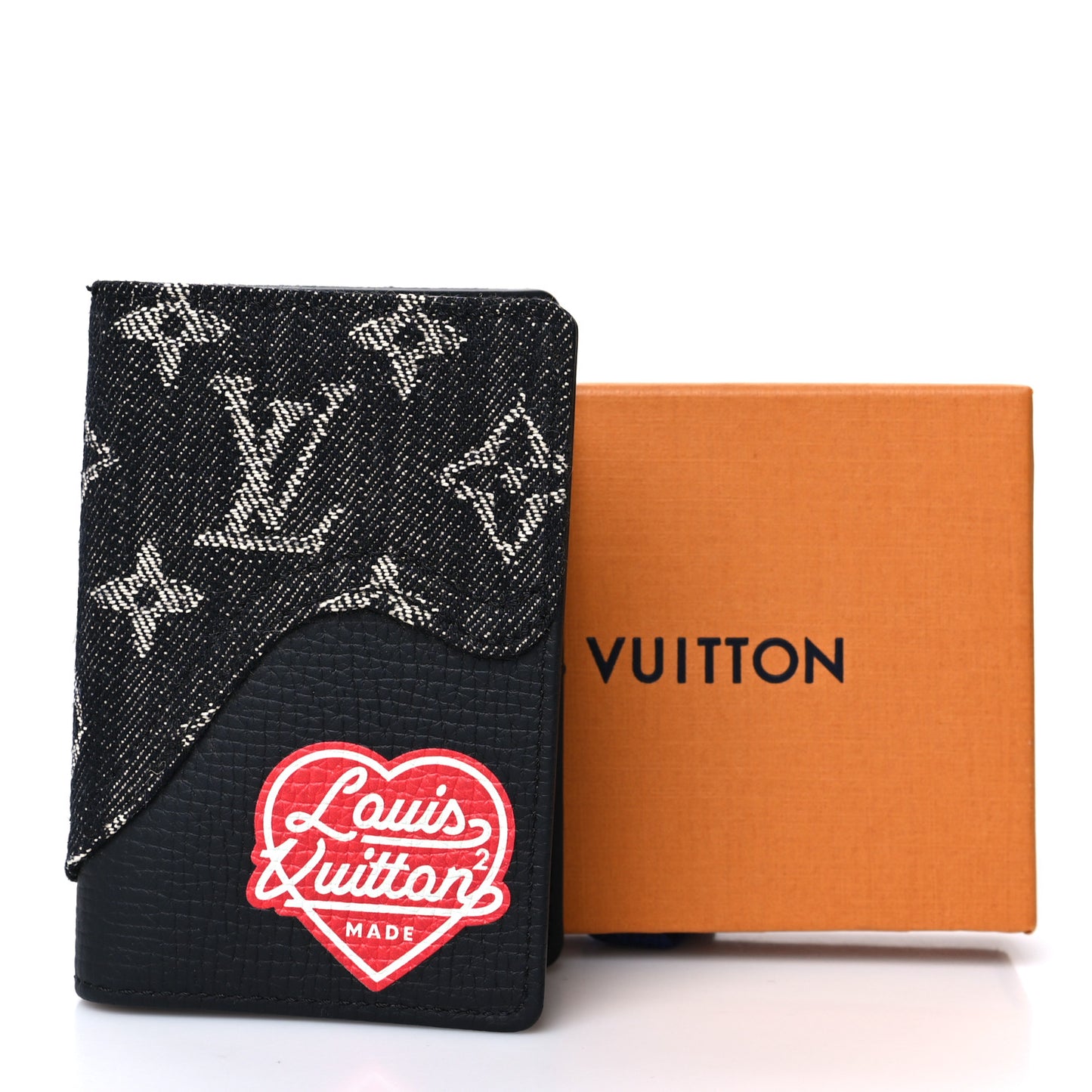 X NIGO Taurillon Monogram Denim Drip Pocket Organizer Black