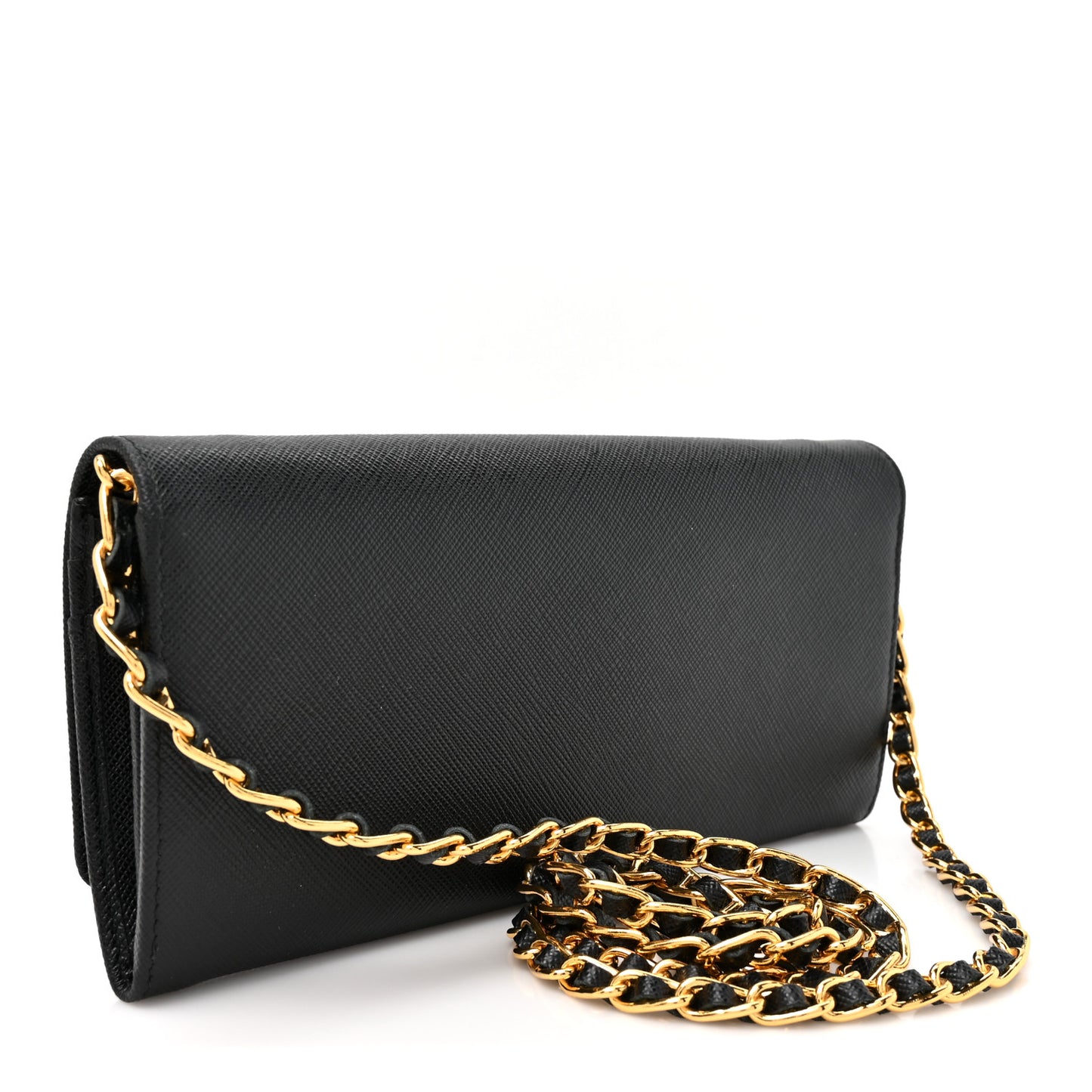 Saffiano Metal Oro Chain Wallet Black