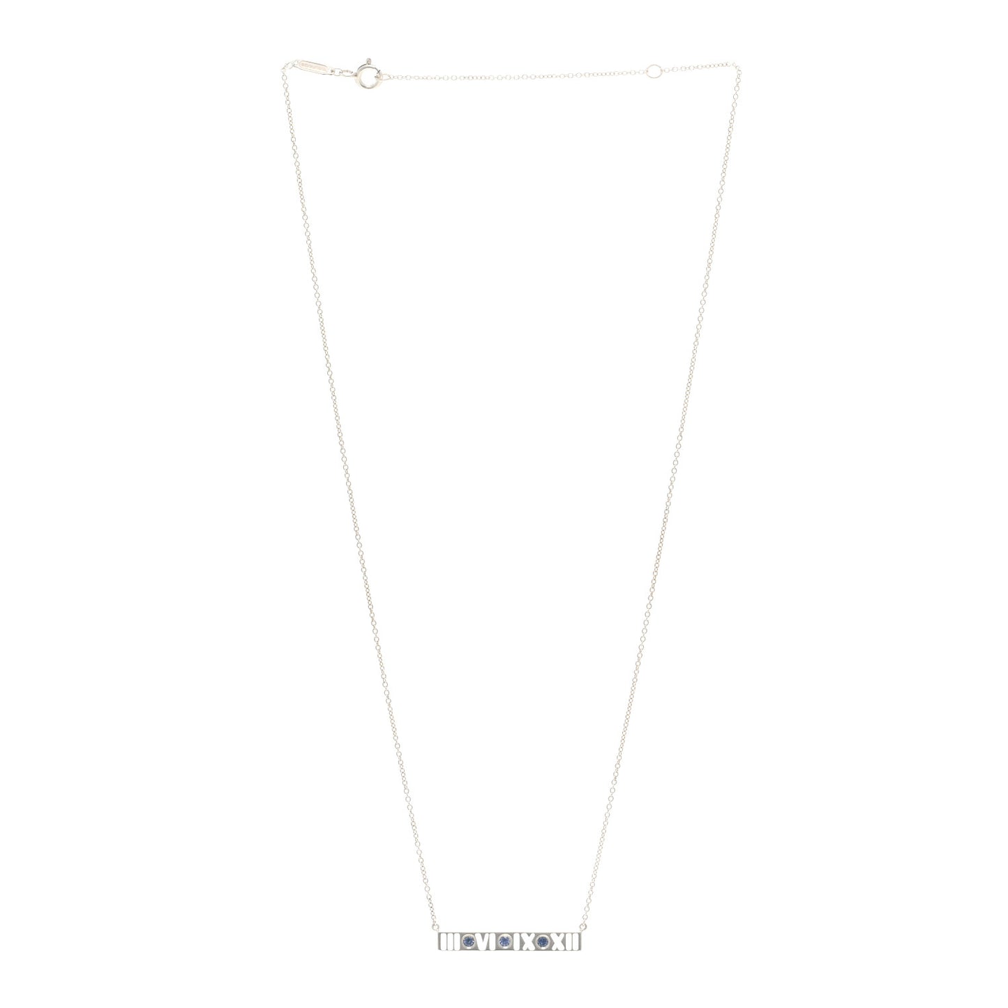 Sterling Silver Blue Sapphire Atlas Bar Pendant Necklace