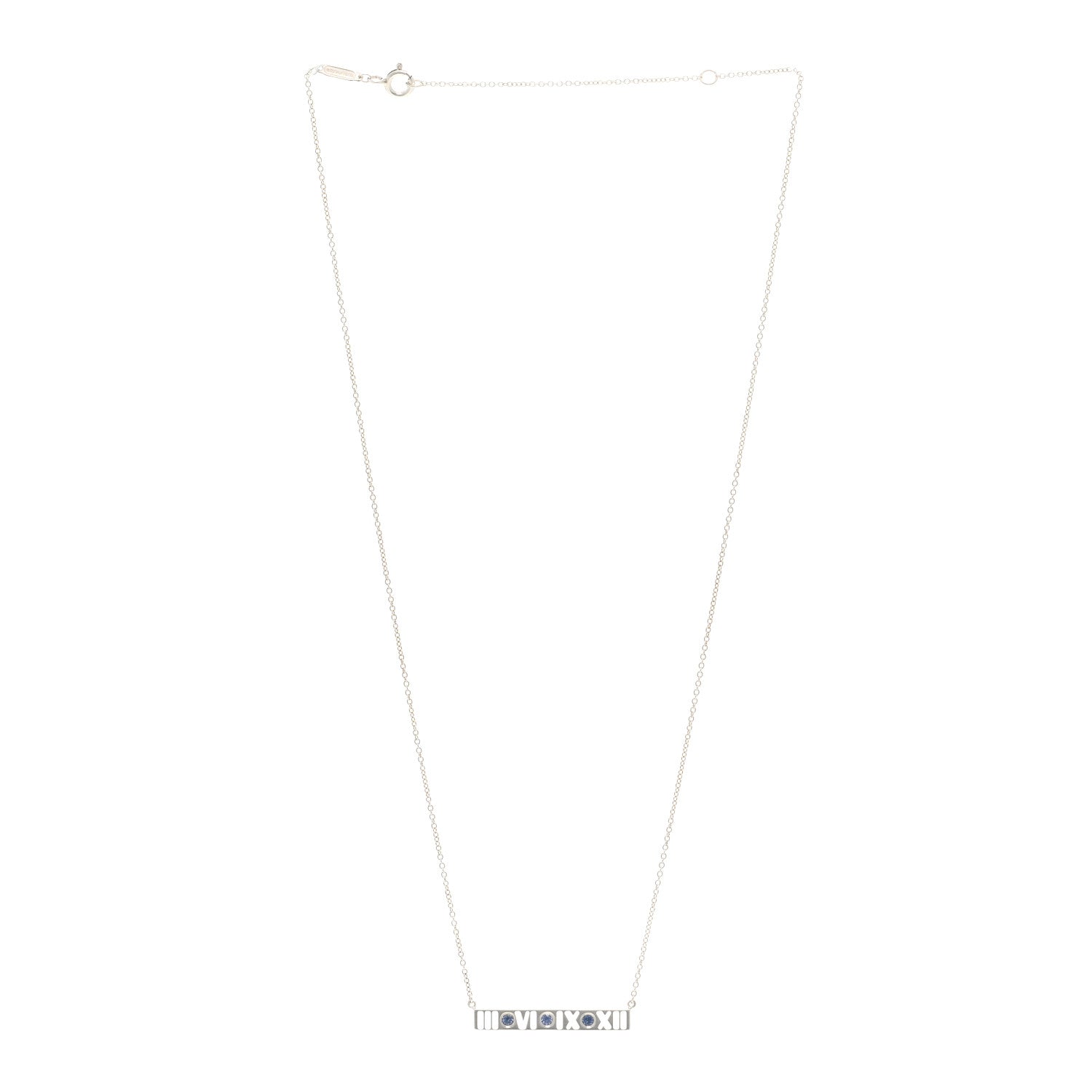 Tiffany Sterling Silver Blue Sapphire Atlas Bar Pendant Necklace 3 of 4