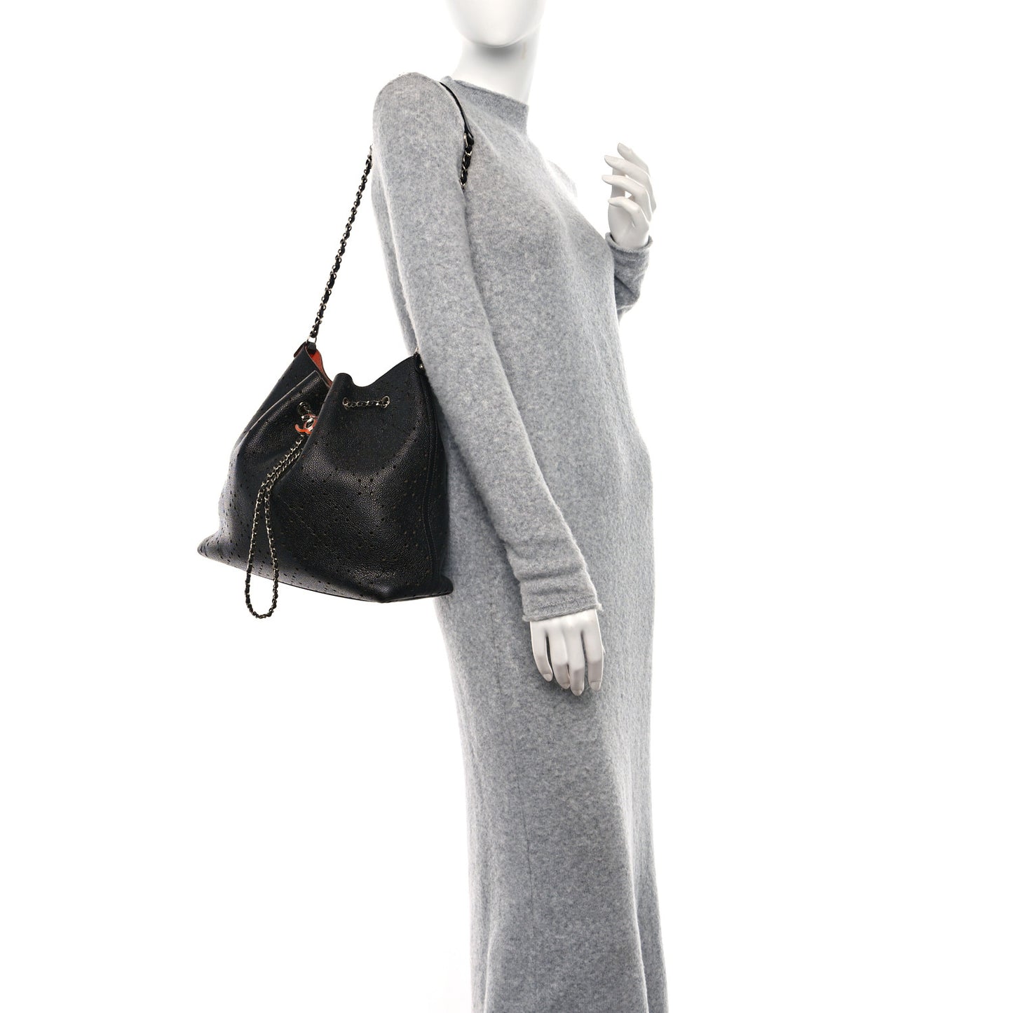 Caviar Perforated Drawstring CC Bag Black Orange