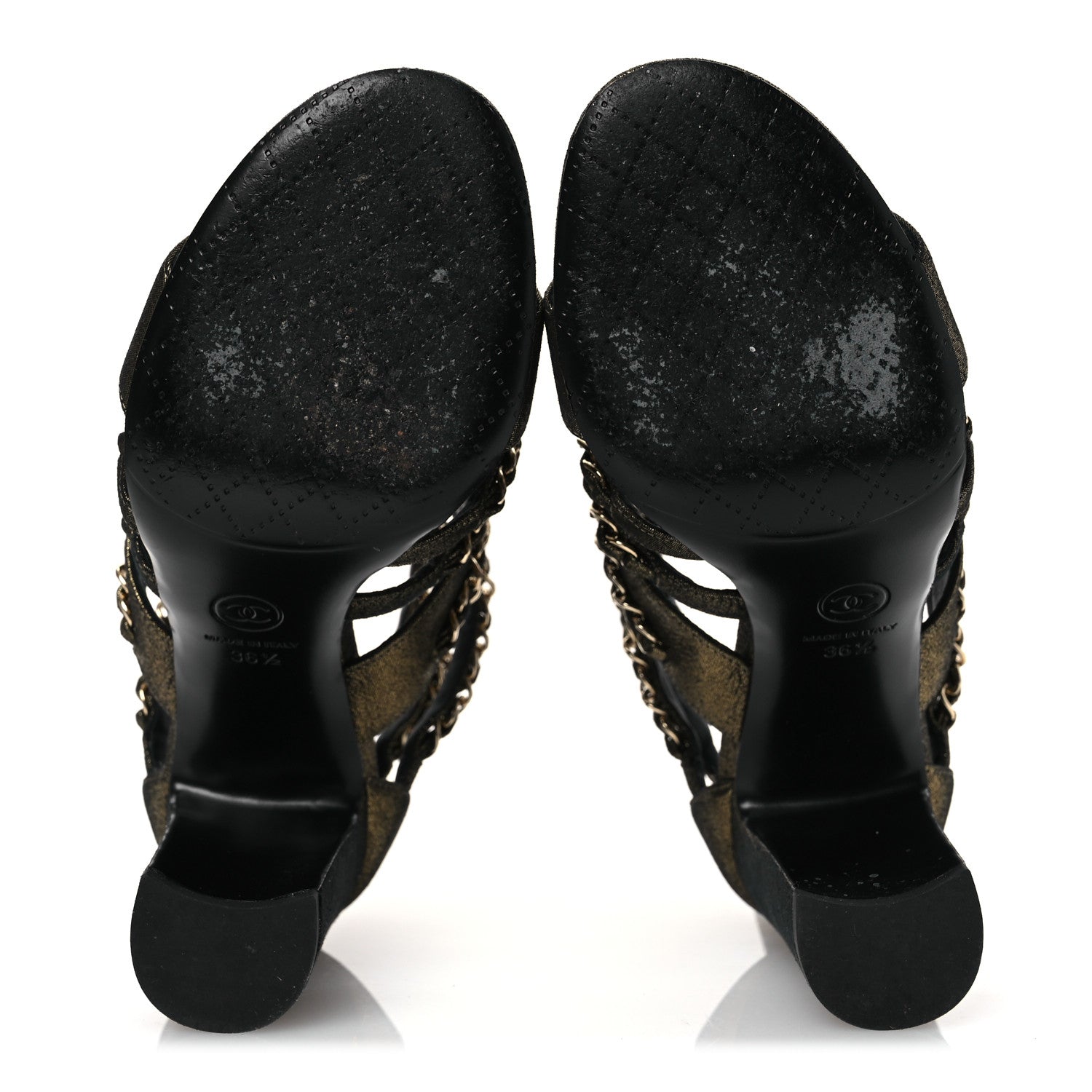 Chanel Suede Laminated Lambskin Gladiator Chain Sandals 36.5 Dark Gold 7 of 12