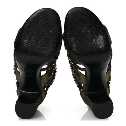 Chanel Suede Laminated Lambskin Gladiator Chain Sandals 36.5 Dark Gold 7 of 12