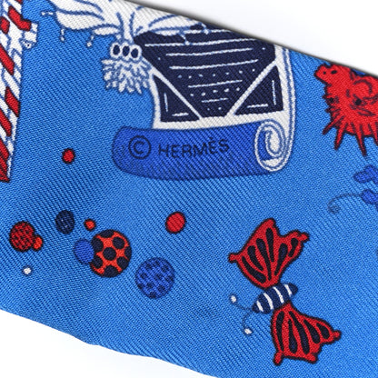 Hermes Silk La Folle Parade Twilly Bleu Gitane Rouge 6 of 6