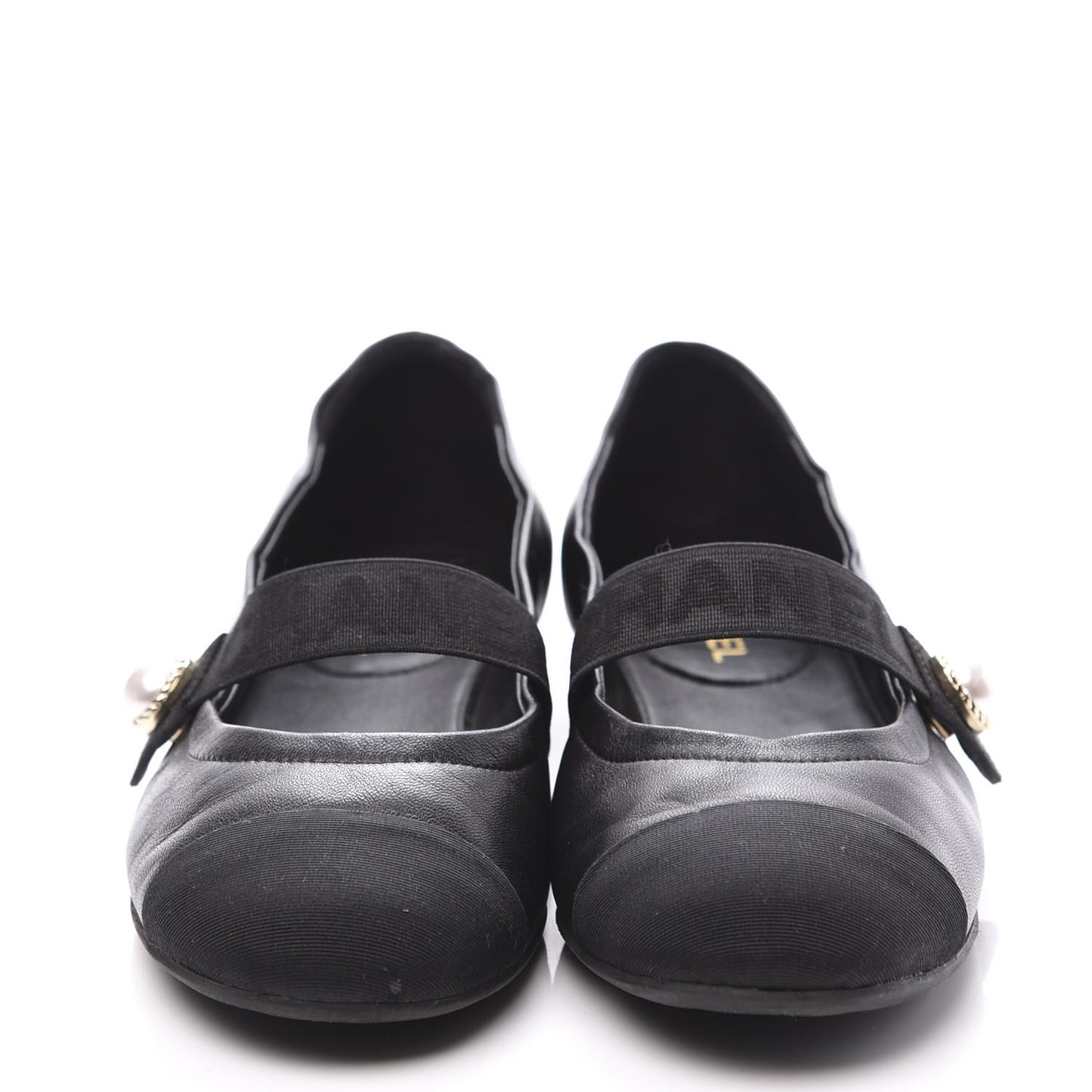 Lambskin Grosgrain Pearl Cap Toe Ballerina Flats 35 Black
