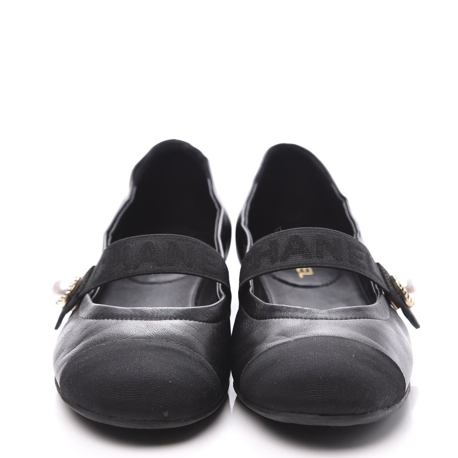 Chanel Lambskin Grosgrain Pearl Cap Toe Ballerina Flats 35 Black 3 of 11