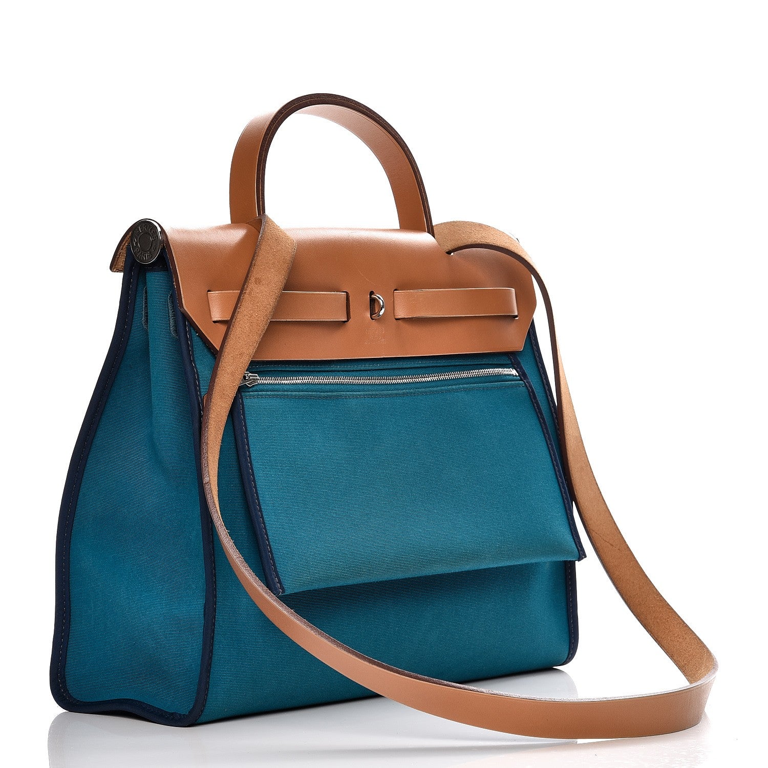 Hermes Vache Hunter Toile Herbag Zip 31 PM Bleu Izmir Natural 4 of 11