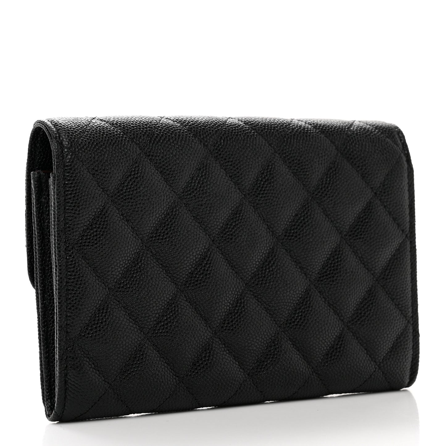 Caviar Quilted Large Gusset Flap Wallet Black