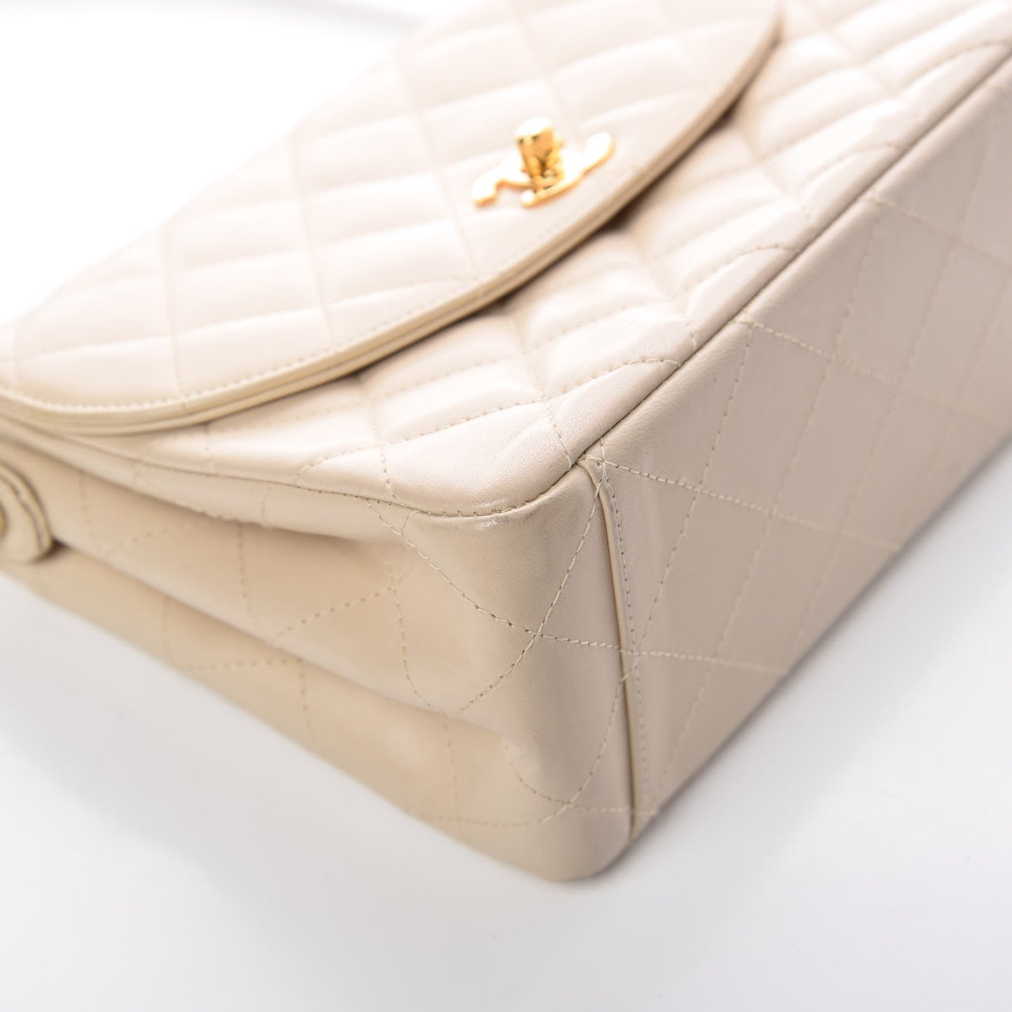 Lambskin Quilted Small Single Flap Beige Clair