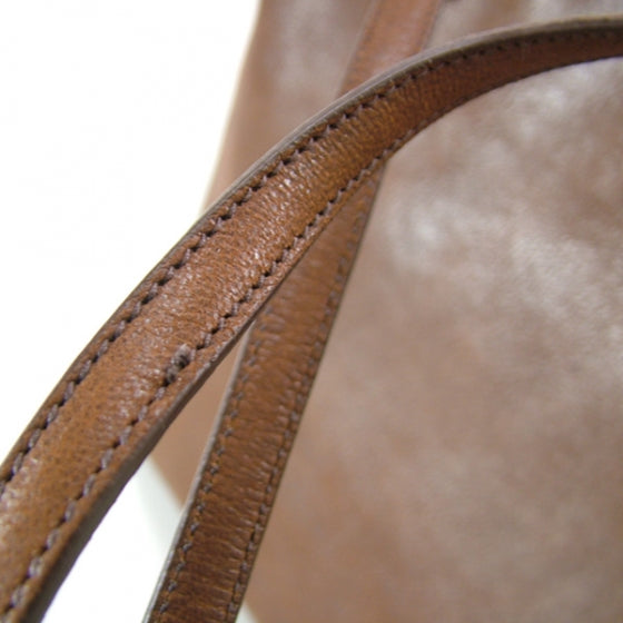 Leather N/S Tote Shoulder Bag Purse Brown