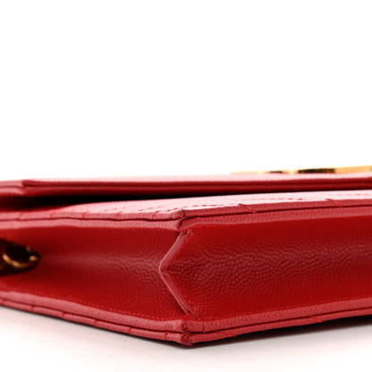 Saint Laurent Grain De Poudre Matelasse Chevron Monogram Envelope Chain Wallet New Red 9 of 11