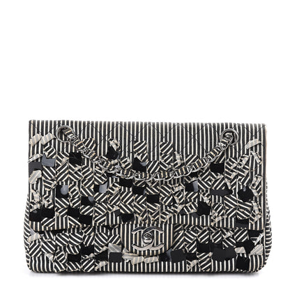 Chanel Canvas Sequin Stripe Medium Double Flap Black White 1 of 8