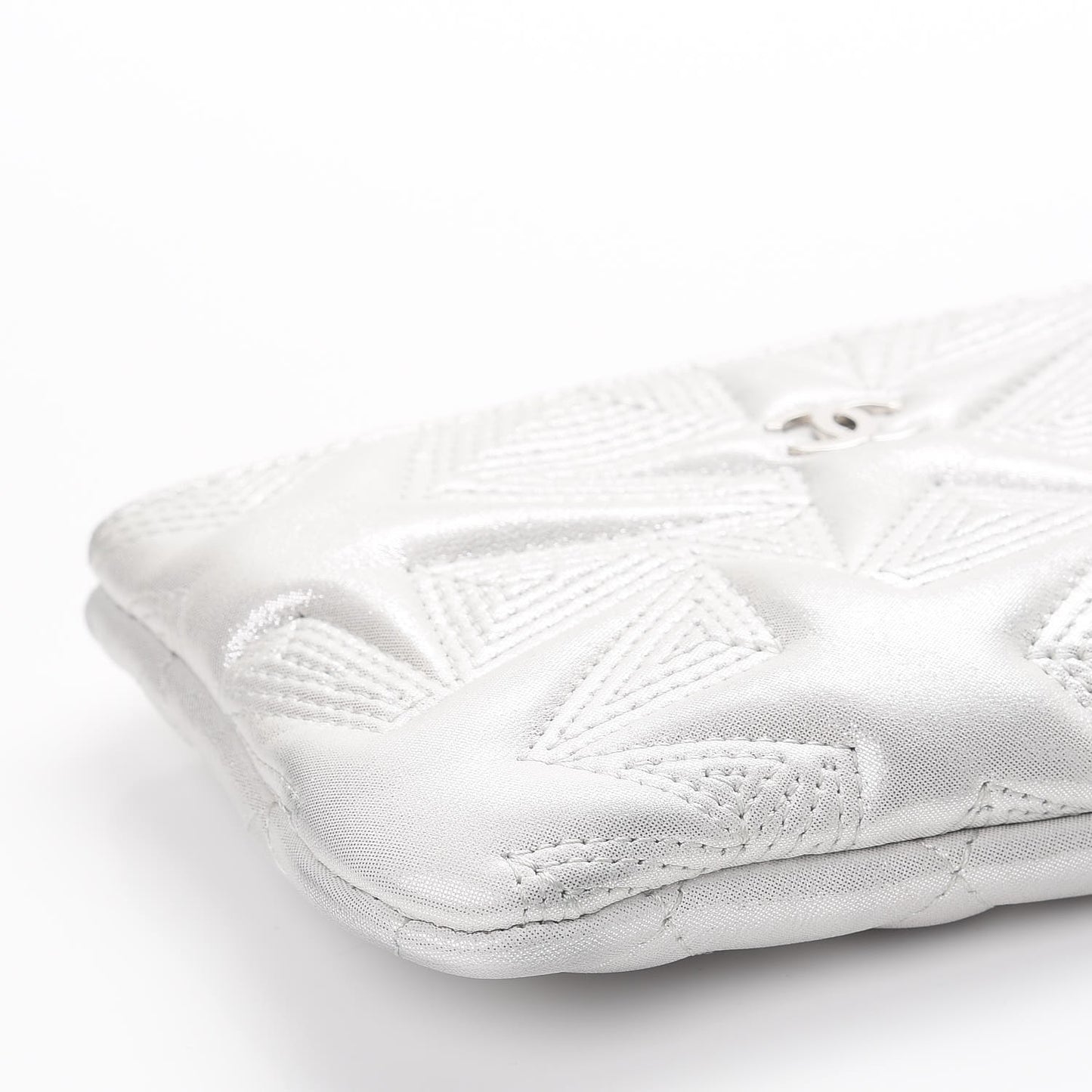 Metallic Lambskin Star Embossed Coin Purse Case Light Silver