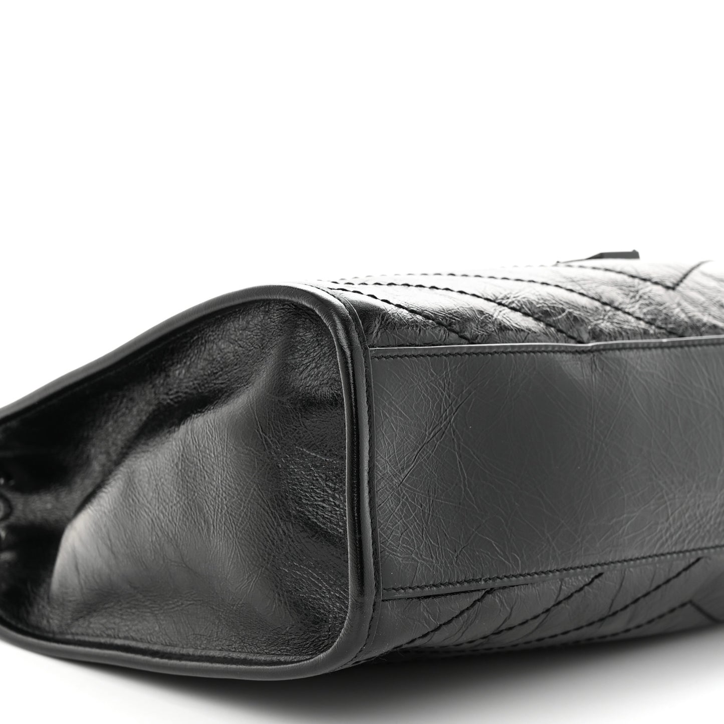 Crinkled Calfskin Matelasse Monogram Medium Niki Shopper Tote Black