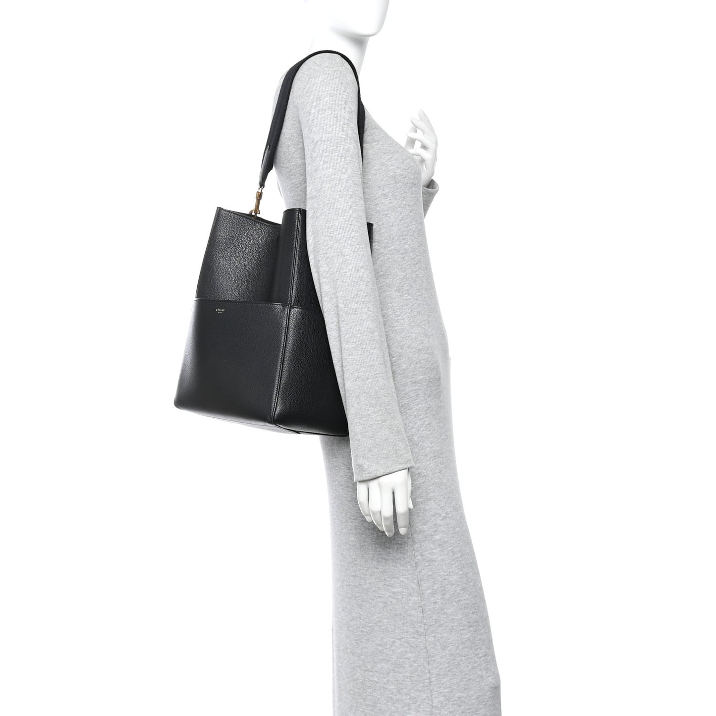 Soft Grained Calfskin Sangle Bucket Bag Black