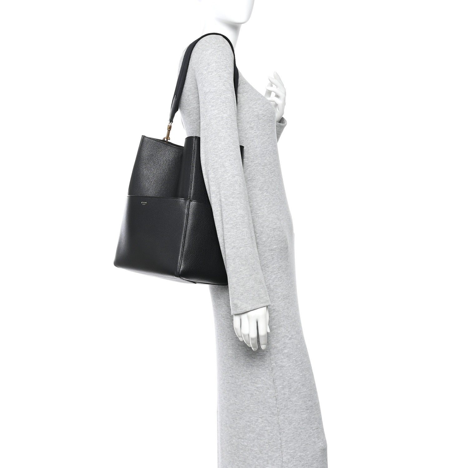 Celine Soft Grained Calfskin Sangle Bucket Bag Black 2 of 12
