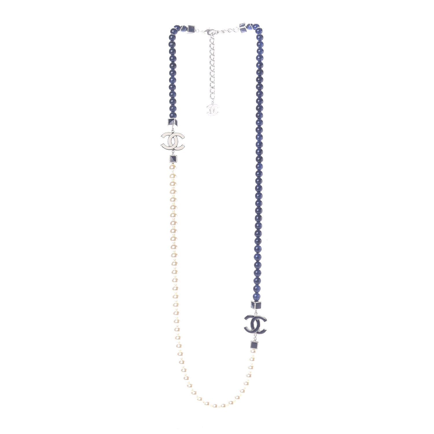 Chanel Pearl Bead Enamel CC Long Necklace Pearly White Blue 2 of 7