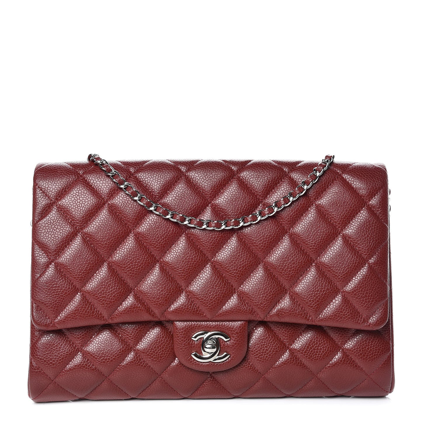 Caviar Quilted Clutch With Chain Flap Dark Red