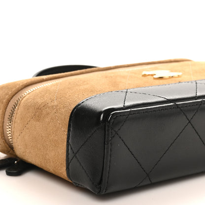 Chanel Suede Calfskin Shiny Lambskin Quilted Top Handle Slim Vanity Case With Chain Beige Black 9 of 11