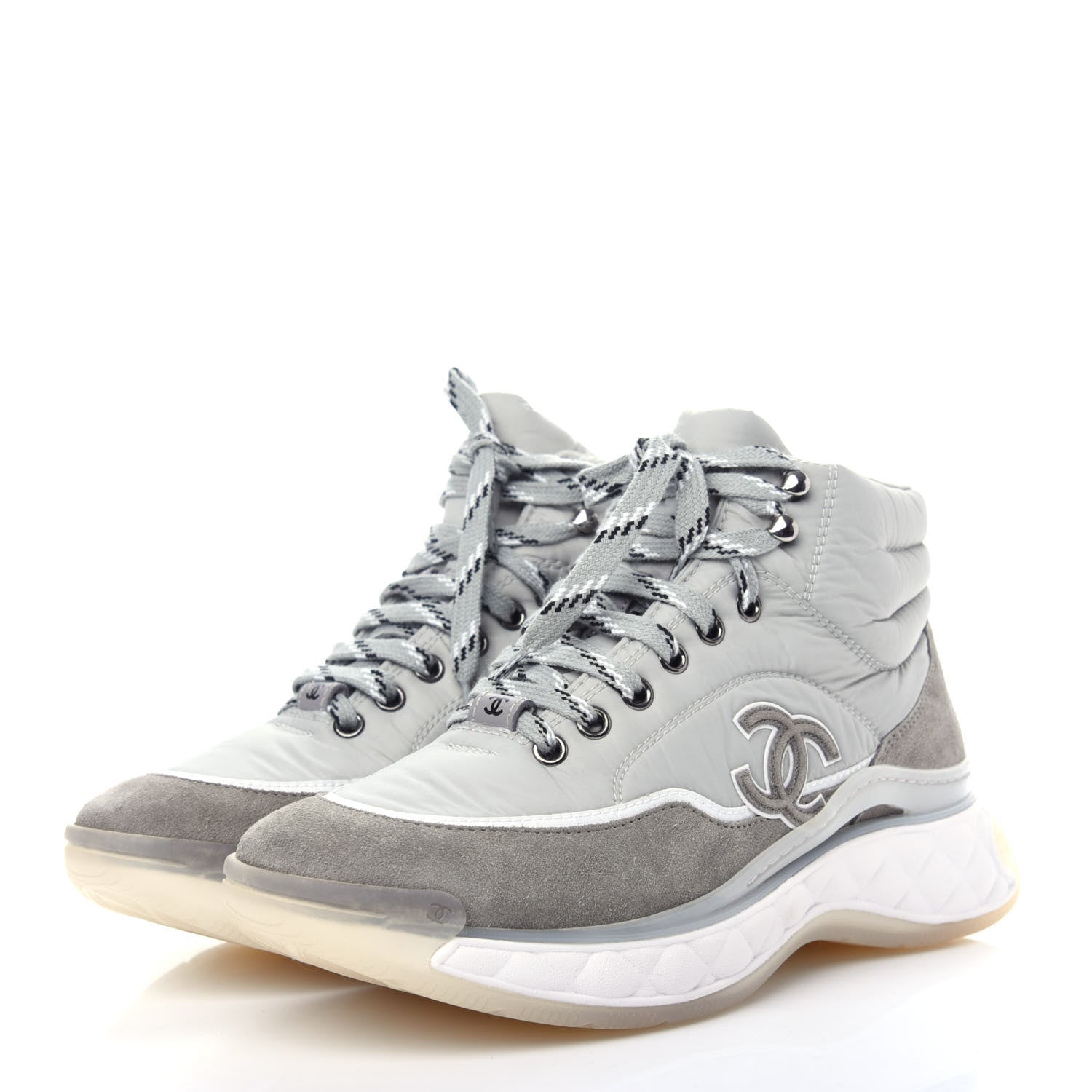 Chanel Fabric Suede Womens CC Sneakers 39 Grey 3 of 11