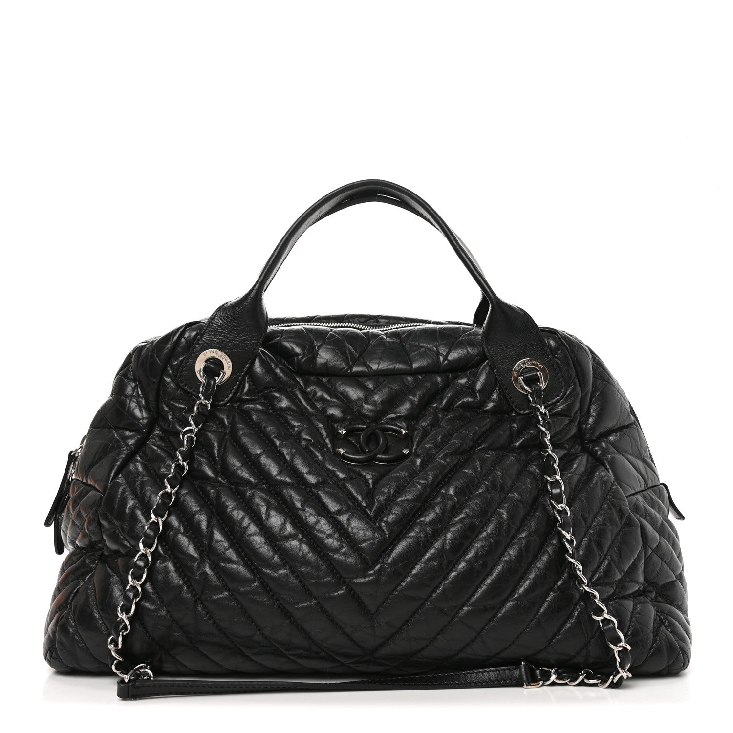 Chanel Aged Calfskin Chevron Large Soft Bowling Bag Black 1 of 10