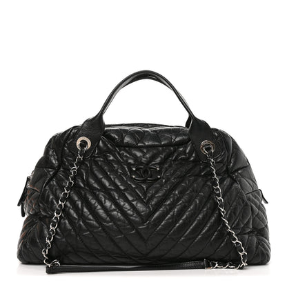 Chanel Aged Calfskin Chevron Large Soft Bowling Bag Black 1 of 10