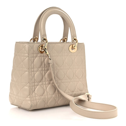 Christian Dior Lambskin Cannage Medium Lady Dior Beige 3 of 13