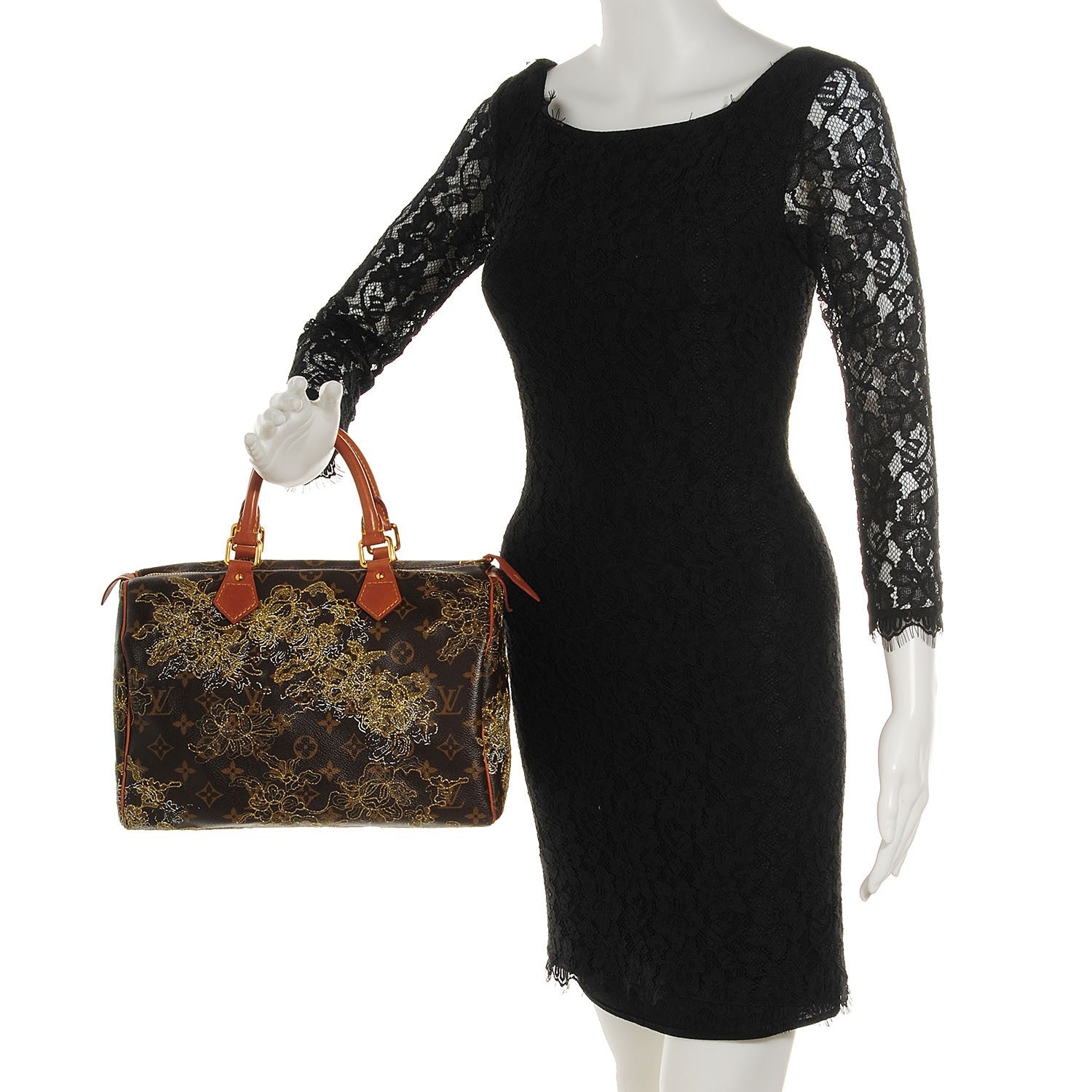 Louis Vuitton Monogram Dentelle Speedy 30 Gold 2 of 8