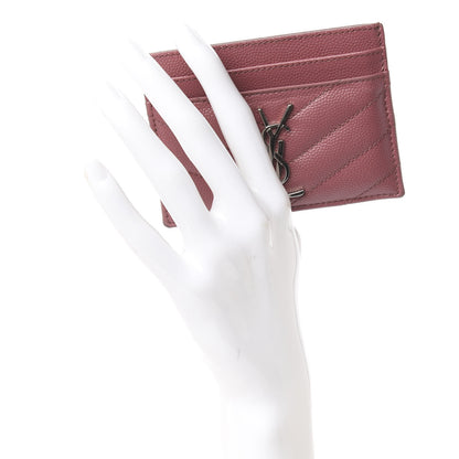Saint Laurent Grain De Poudre Matelasse Chevron Monogram Credit Card Case Mystic Rose 2 of 12