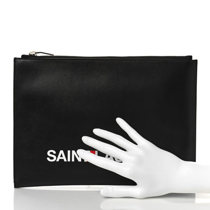Saint Laurent Calfskin Logo Zipped Tablet Pouch Black 2 of 9