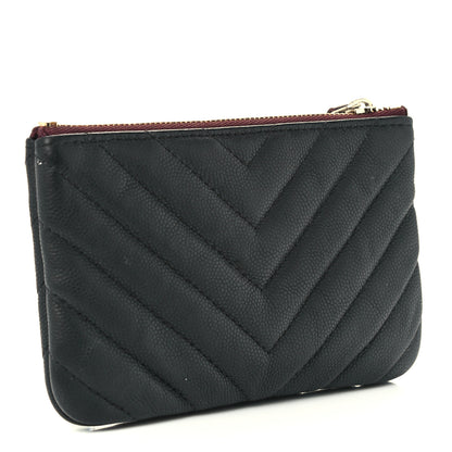 Chanel Caviar Chevron Quilted Small Cosmetic Case Black 3 of 9