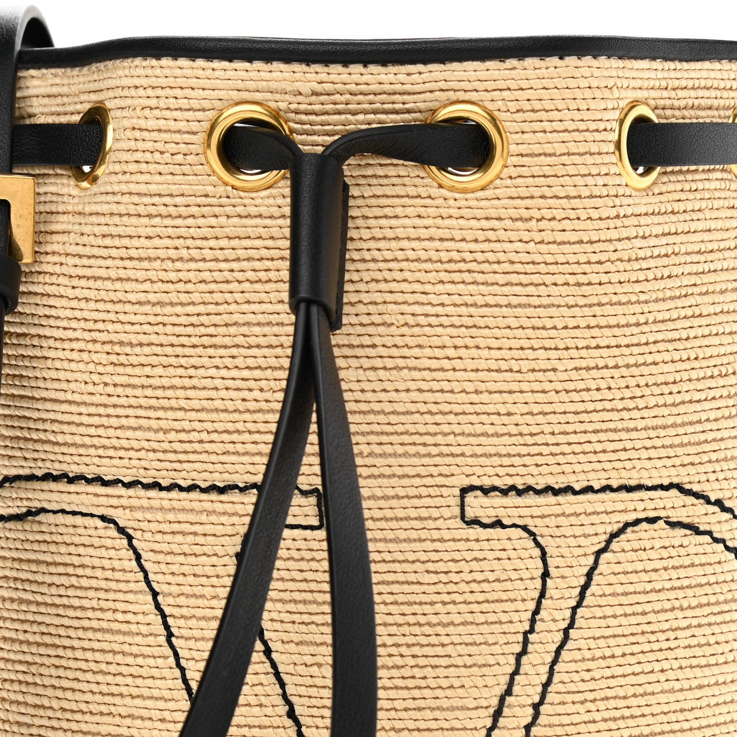 Raffia Vlogo Walk Bucket Bag Naturale Black