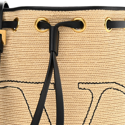 Valentino Garavani Raffia Vlogo Walk Bucket Bag Naturale Black 9 of 11