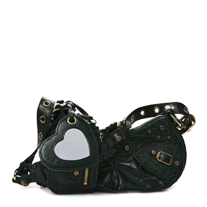 Balenciaga Extra Supple Calfskin Crocodile Embossed Le Cagole Shoulder Bag XS Forest Green 1 of 10