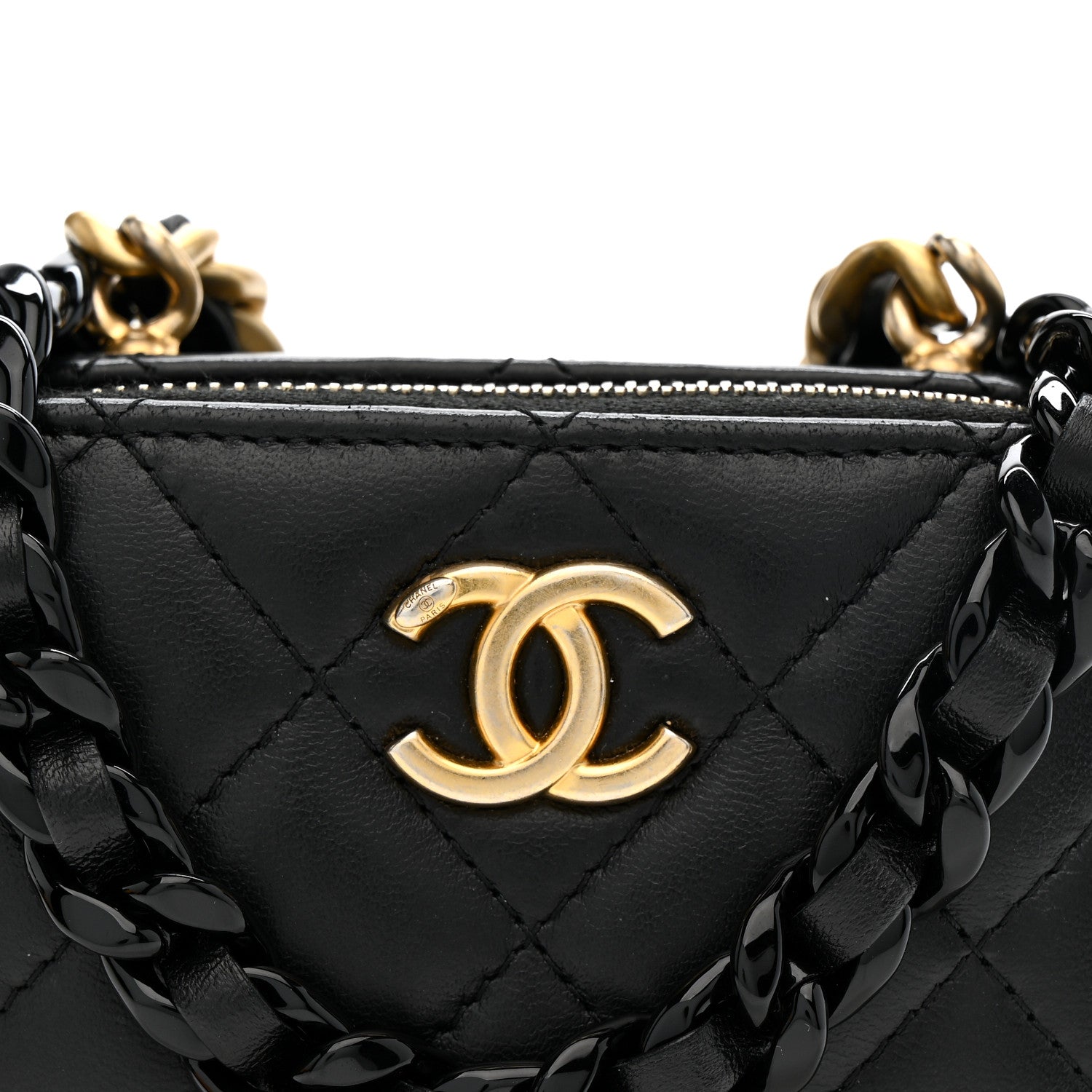 Chanel Lambskin Quilted Mini Lacquered Chain Clutch Black 8 of 10