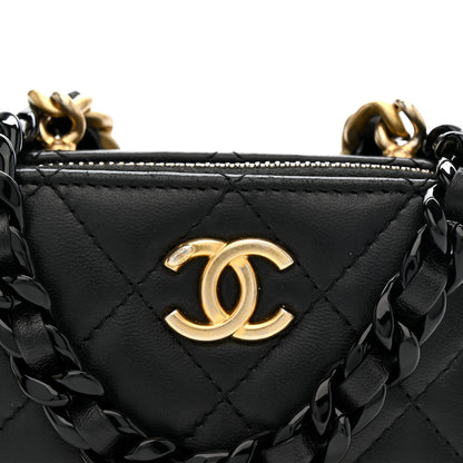 Chanel Lambskin Quilted Mini Lacquered Chain Clutch Black 8 of 10