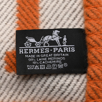 Hermes Wool Cashmere Signature Classic Avalon Blanket Ecru Potiron 3 of 3