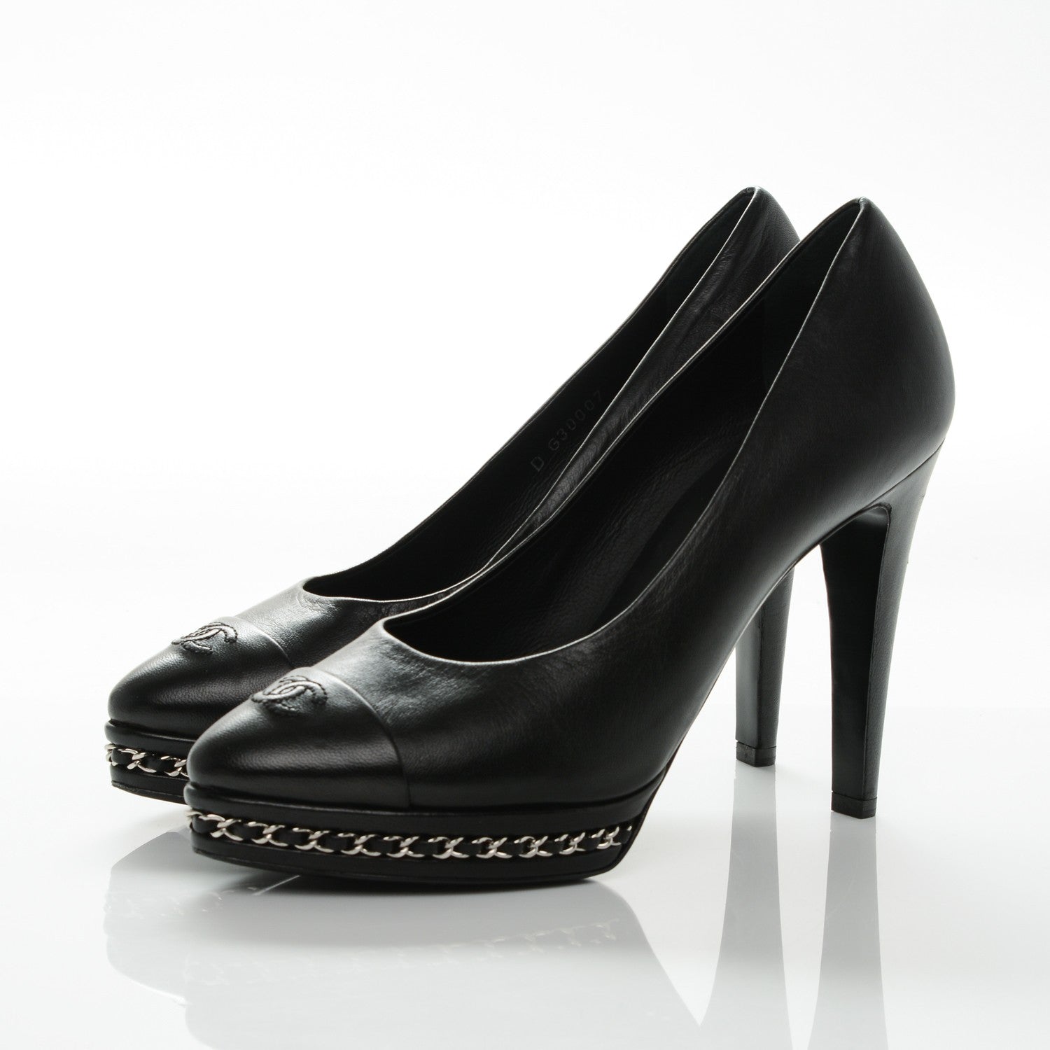 Chanel Calfskin Platform Chain Pumps 39.5 Black 3 of 7