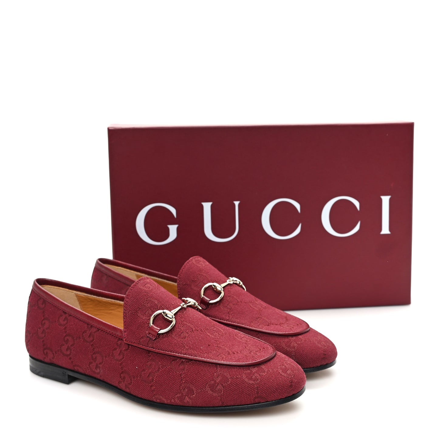 New Canvas GG Monogram Malaga Kid Horsebit Womens Jordaan Loafers 37 Rosso Ancora