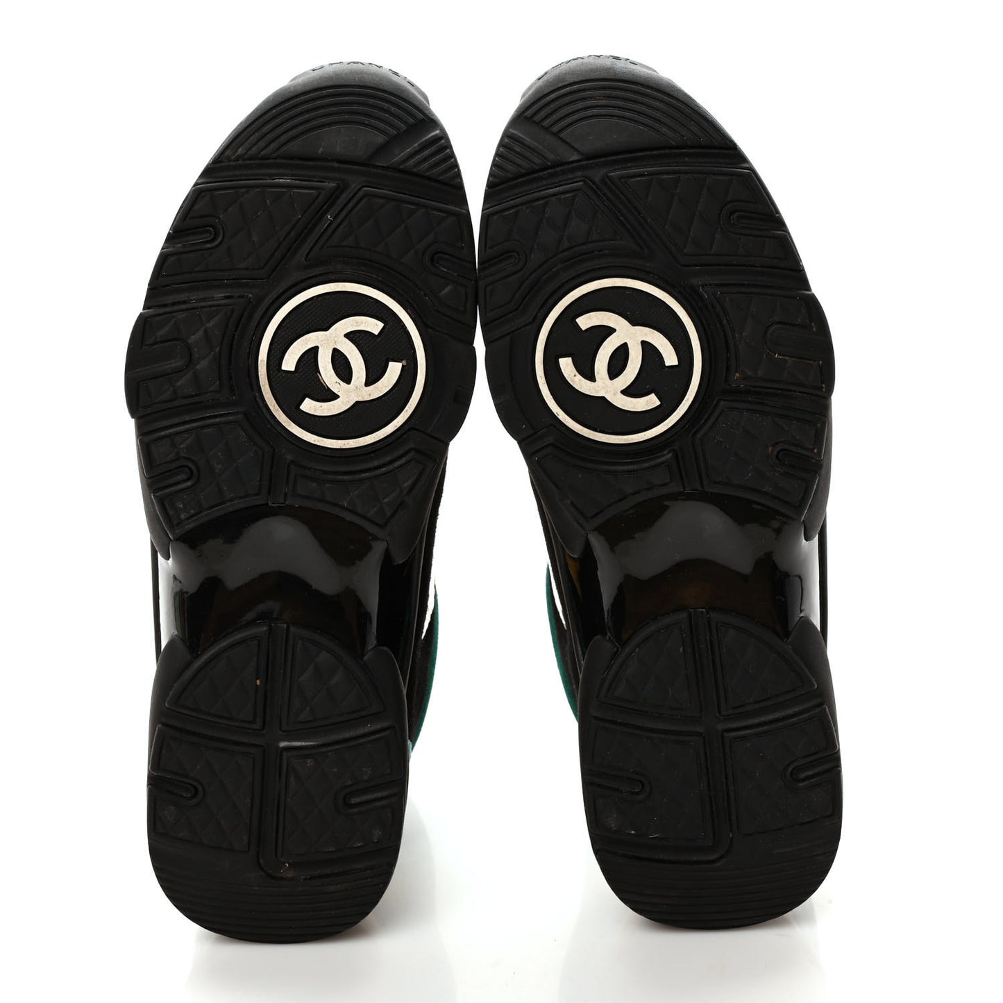 Suede Calfskin Fabric CC High Top Sneakers 38.5 Black Turquoise Gold