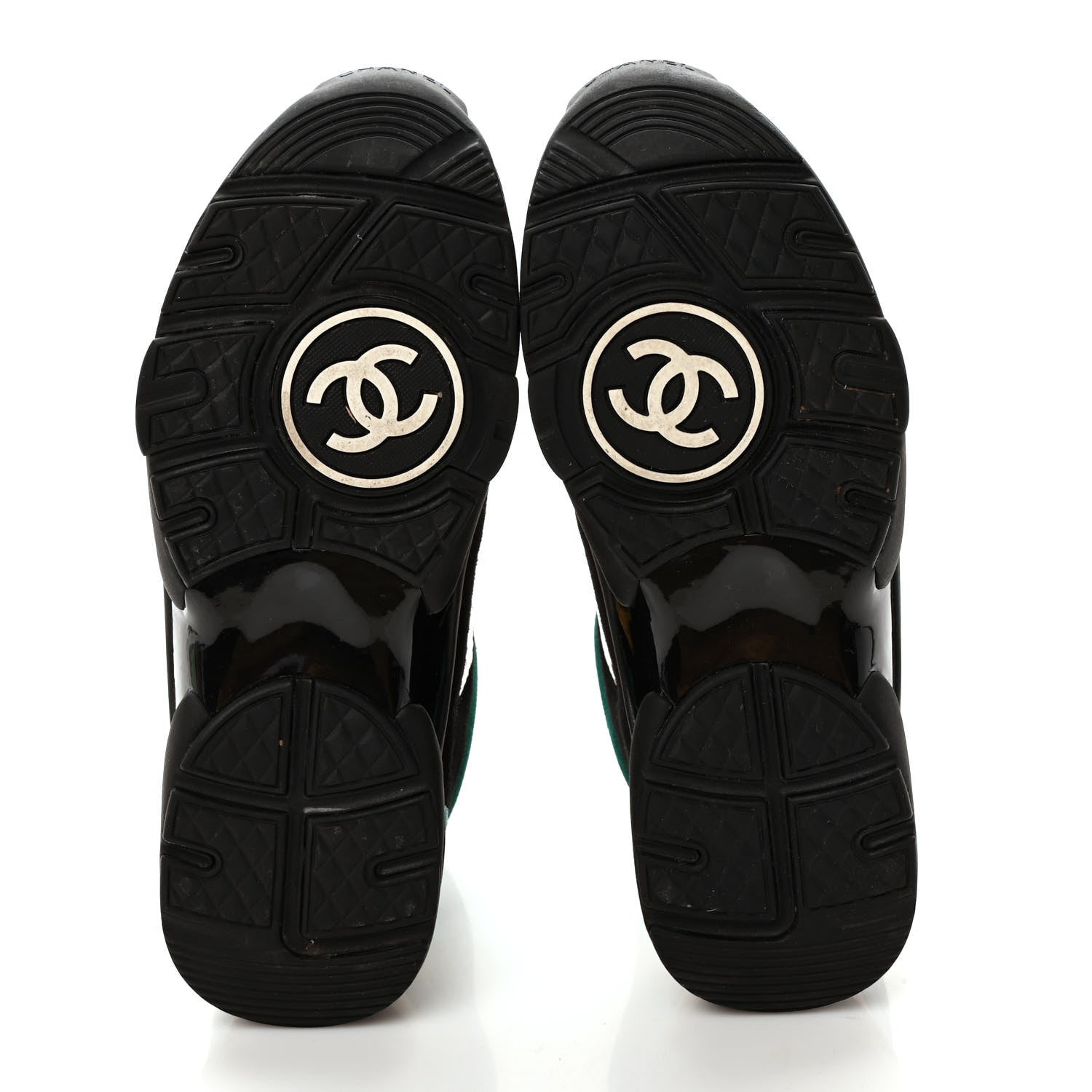 Chanel Suede Calfskin Fabric CC High Top Sneakers 38.5 Black Turquoise Gold 5 of 7