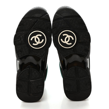 Chanel Suede Calfskin Fabric CC High Top Sneakers 38.5 Black Turquoise Gold 5 of 7