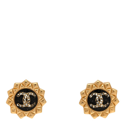Chanel Metal Quilted Crystal CC Round Earrings Gold Black 1 of 5