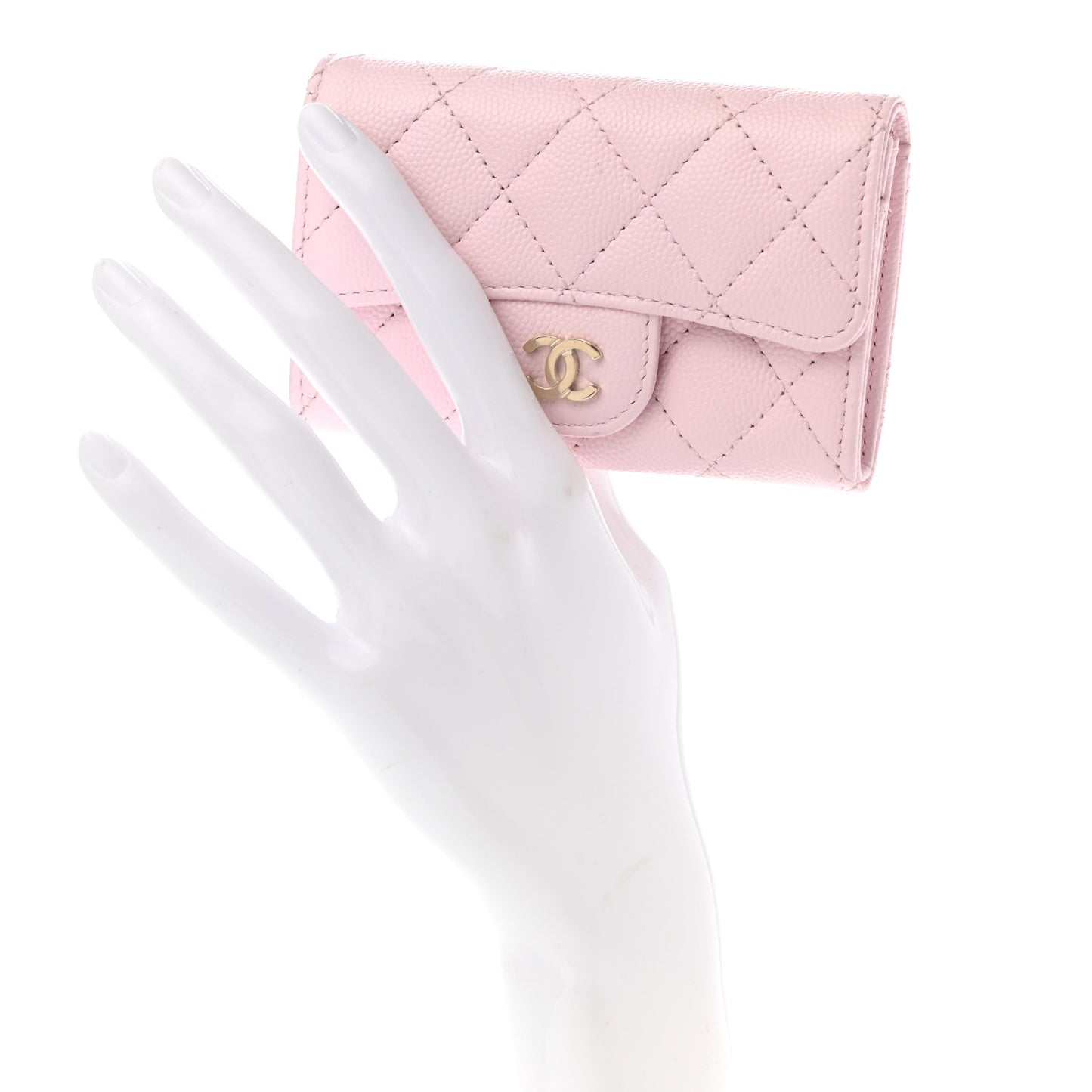 Caviar Quilted Flap Card Holder Wallet Light Pink