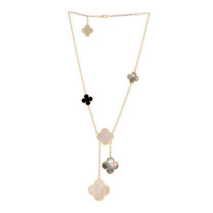 Van Cleef & Arpels 18K Yellow Gold Mother of Pearl Onyx 6 Motifs Magic Alhambra Necklace 2 of 3