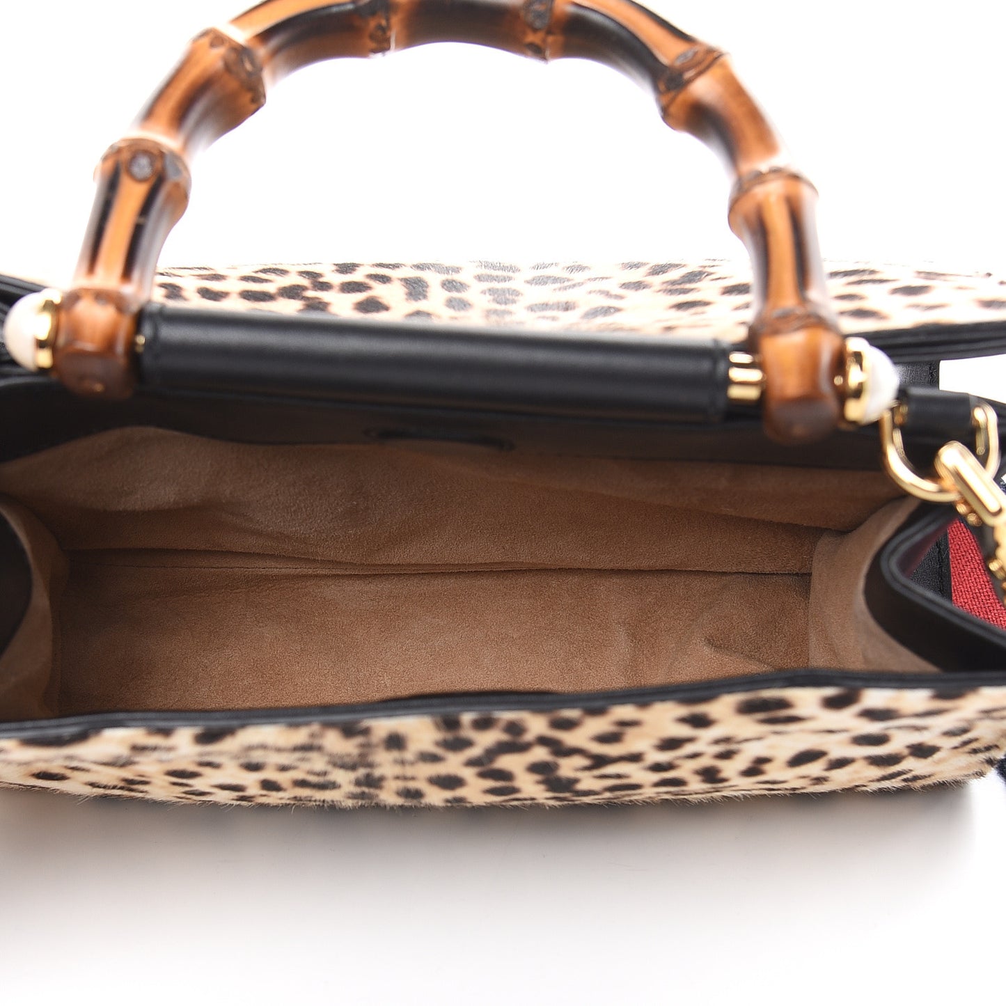 Calf Hair Bamboo Web Leopard Print Mini Nymphaea Top Handle Bag