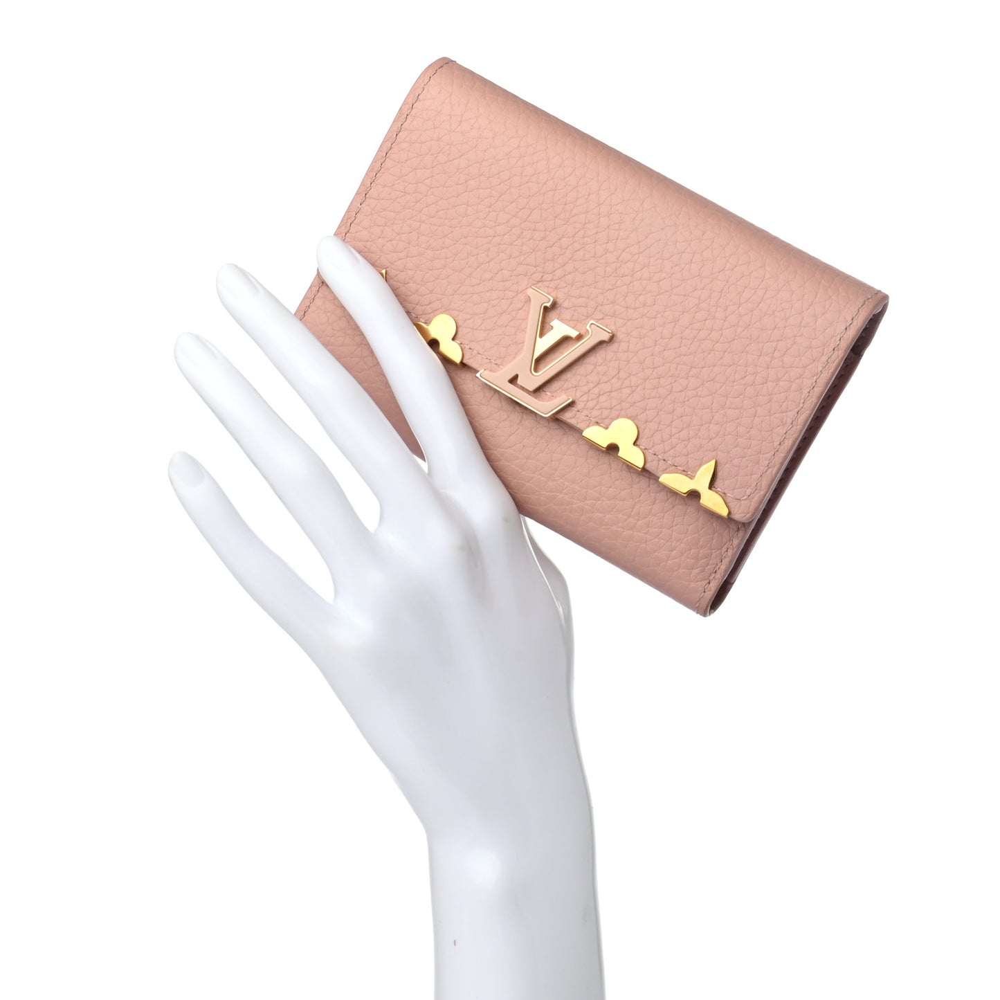 Taurillon Embellished Capucines Compact Wallet Magnolia